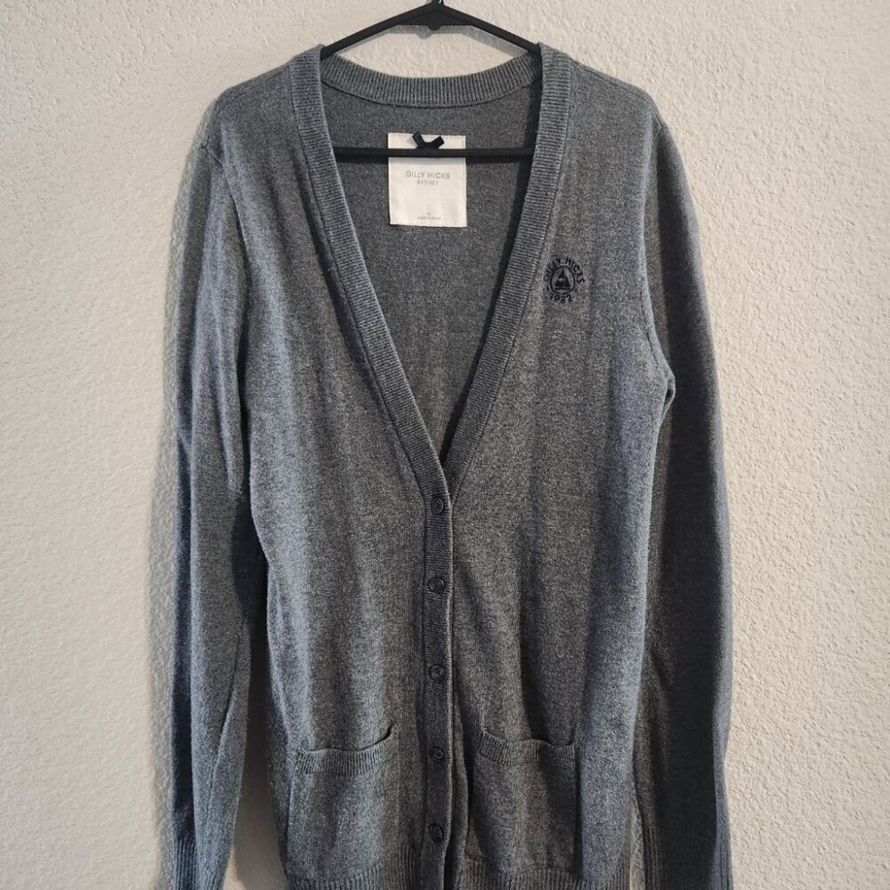 Gilly Hicks Sydney V-neck button-up long grey cardigan Y2K preppy medium